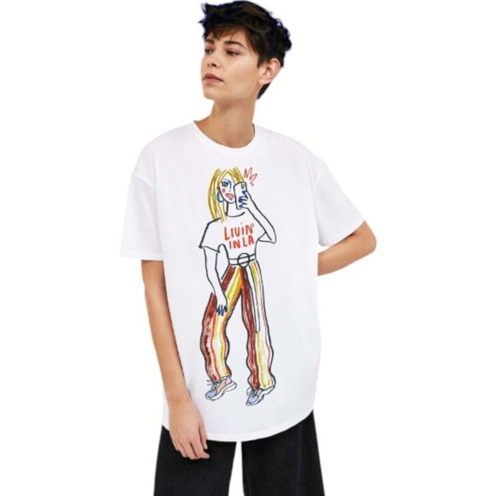Zara white "Livin' in LA" graphic tee size S